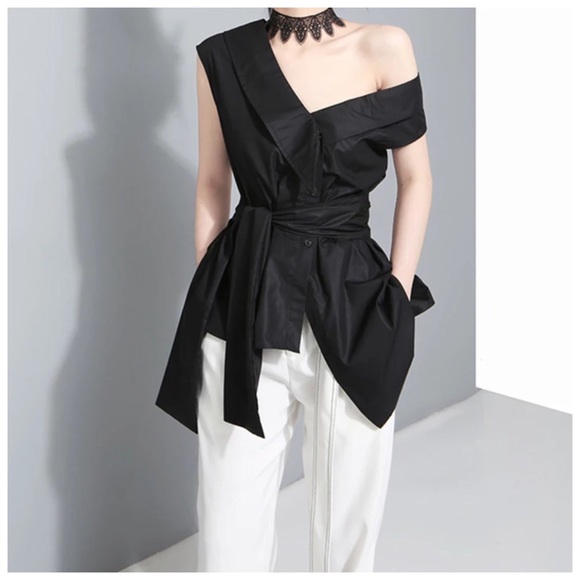 💜 Black Versatile One Shoulder Top - Picture 4 of 8